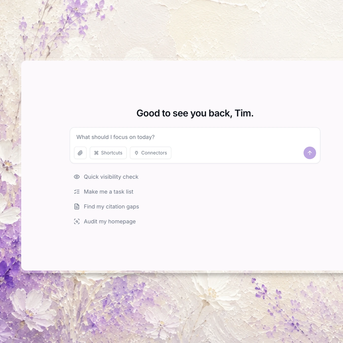 WildSEO AI assistant chat with suggested visibility actions